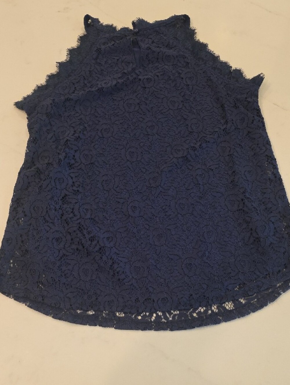 High Neck Floral Lace Top - Navy - Picture 2 of 10